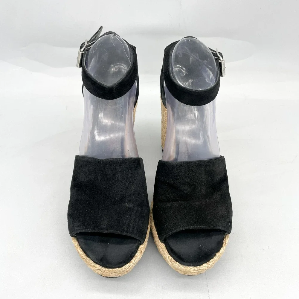 Stuart Weitztman Womens 9.5 M Black Suede Espadrille Wedge Sandals Platform Boho - Picture 3 of 12